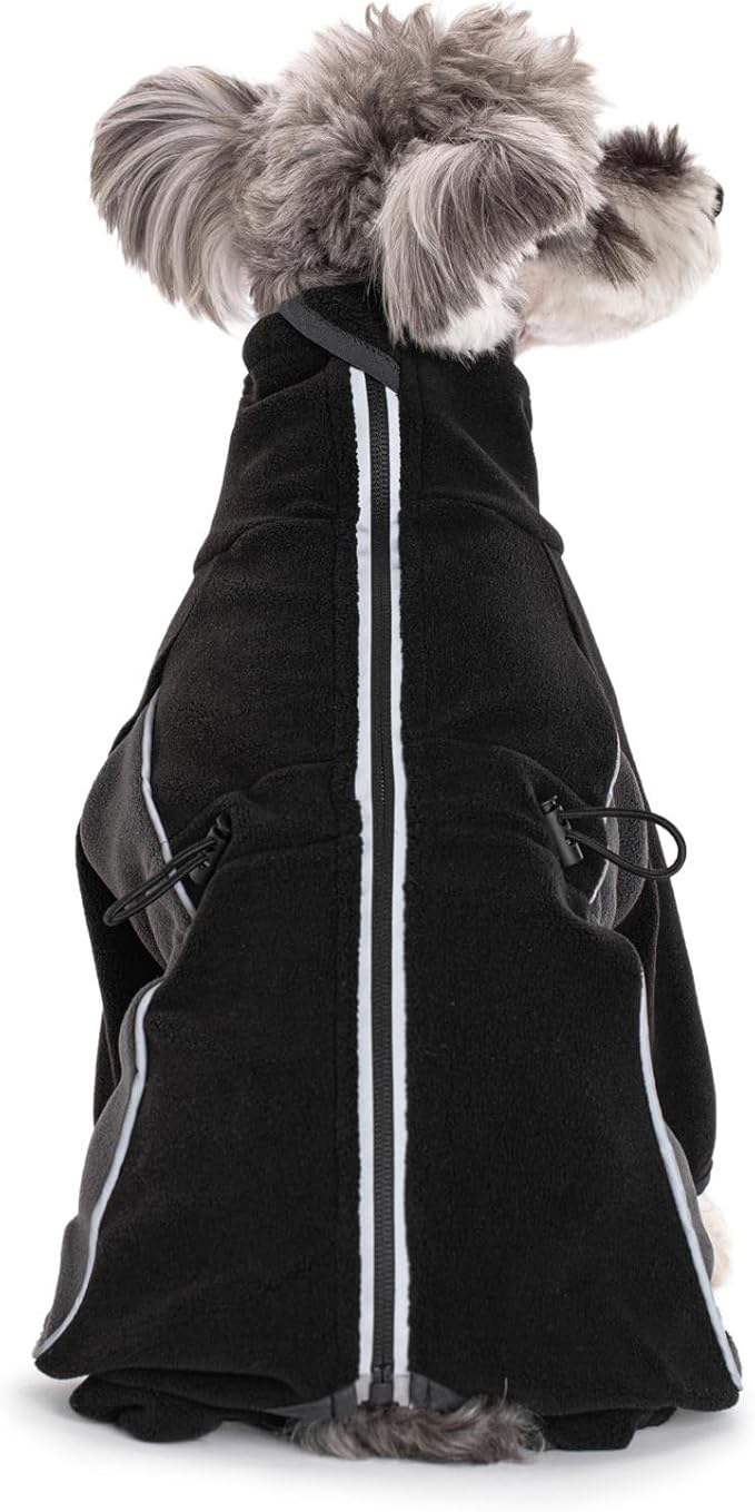 Fleece Dog Coat for Small Medium Dog,Pullover Pajamas Jumpsuit Bodysuit Puppy Coats with Legs, Pet Windproof Warm Cold Weather Jacket Full Body Vest Cozy Snowsuit Outfit Clothes (Black, L)