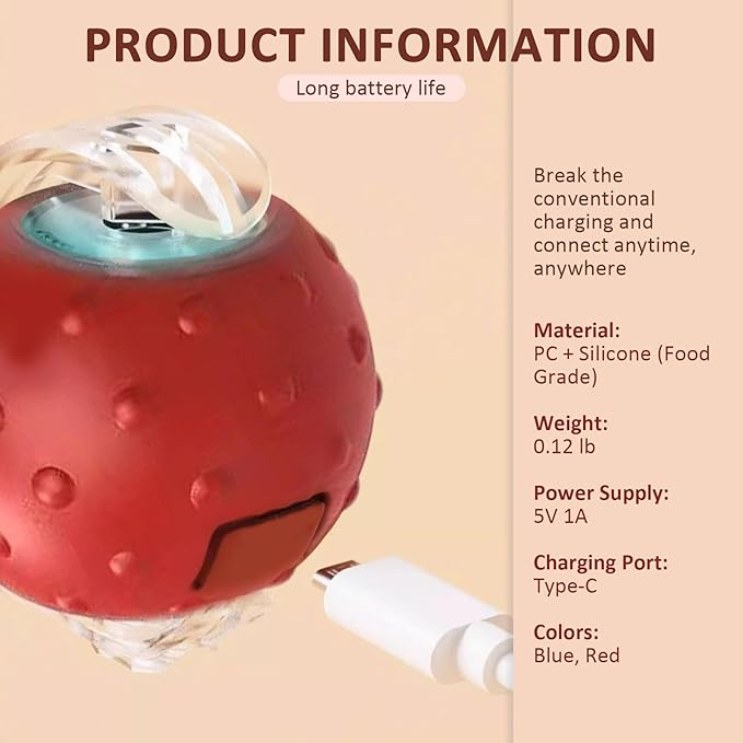 Dog Toy, 360° Rolling Interactive Ball Cat Toy with Realistic Bird Chirping Sounds, Fast Moving Balls Toys for Pets | Automatic Obstacle Avoidance, Rechargeable, Tough (Red+Blue)