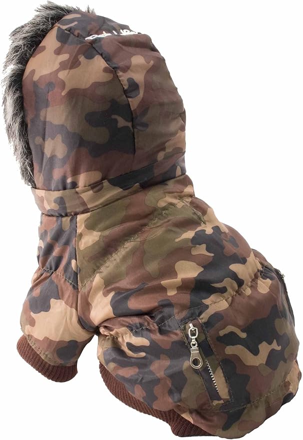 PET LIFE Classic Metallic Fashion Pet Dog Coat Jacket Parka w/ 3M Insulation and Removable Hood, Large, Camouflage