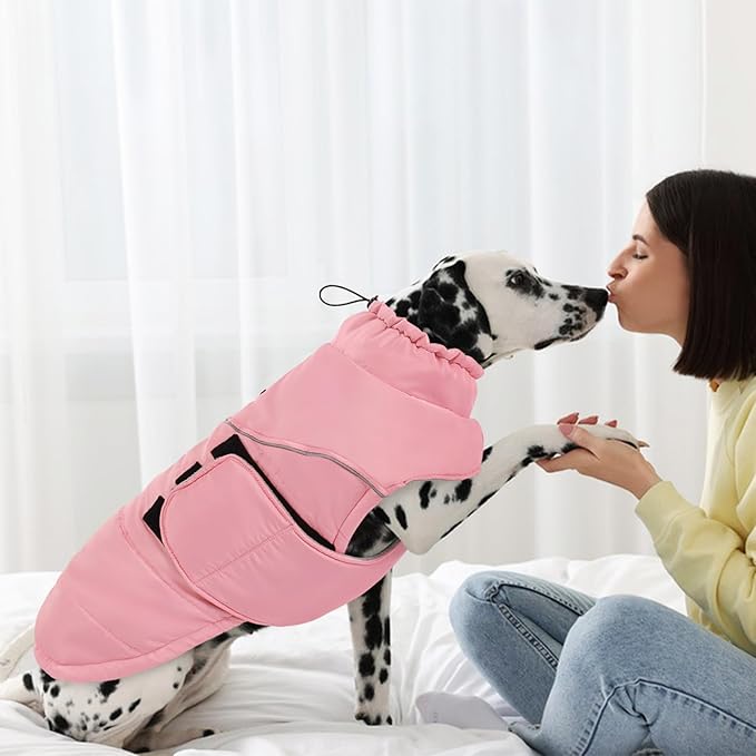 Peferhouse Dog Warm Winter Coats for Large Dogs Female, Dog Cold Weather Coat Dog Windproof Reflective Jacket with Harness Hole Thick Dog Vest Jacket Pink 2XL