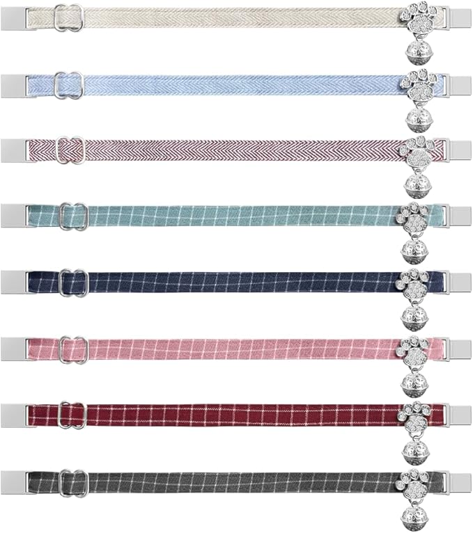 Personalized Breakaway Cat Collars - Magnetic Buckle, Bell - Safety Quick Release, Customized for Girls & Boys Cats- (Herringbone-Sky Blue)