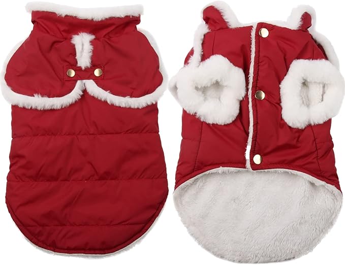 Shawl Design Fleece Lined Warm Dog Jacket for Puppy Winter Cold Weather,Soft Windproof Small Dog Coat,Red M
