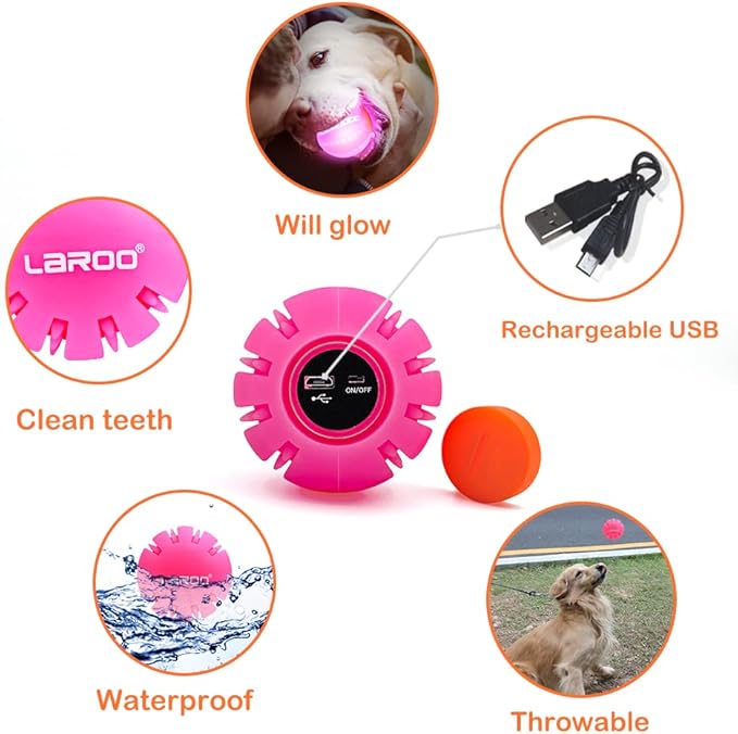 LaRoo LED Dog Balls Rechargeable,Light up Dog Ball Glow in The Dark,Teeth-Cleaning Natural Rubber,Interactive Dog Toys for Small & Medium Dogs,2.5 inches(Purple)