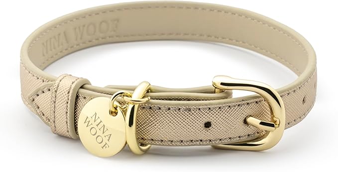 Rio Dog Collar Saffiano Vegan Leather Color Gold Size XS