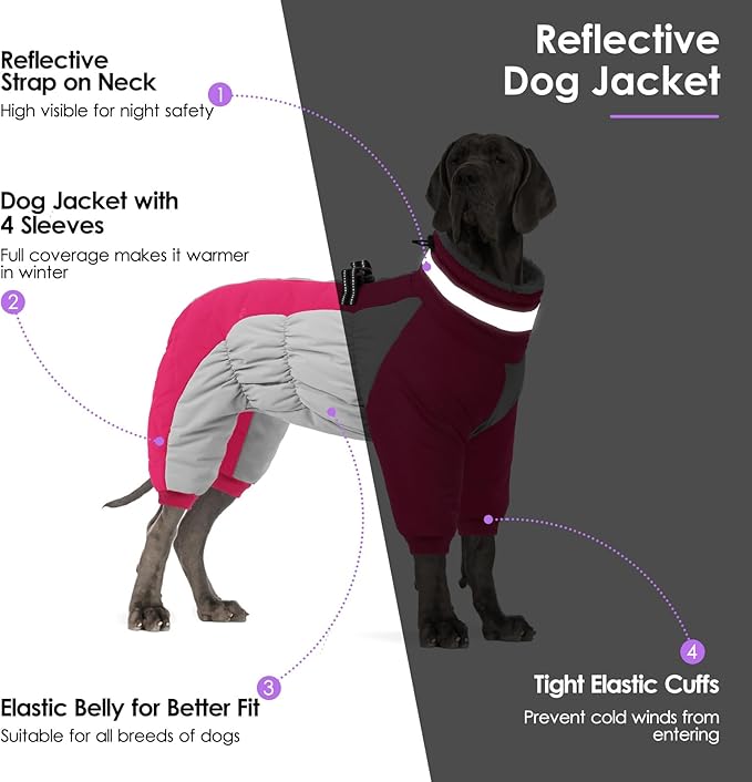 SUNFURA Full Body Dog Coat - Warm Fleece Jacket for Small Dogs, Turtleneck Winter Coats with Harness, Reflective Dog Snowsuit Windproof Puffer Jackets with Legs for Chihuahua, Yorkie, Hot Pink XS