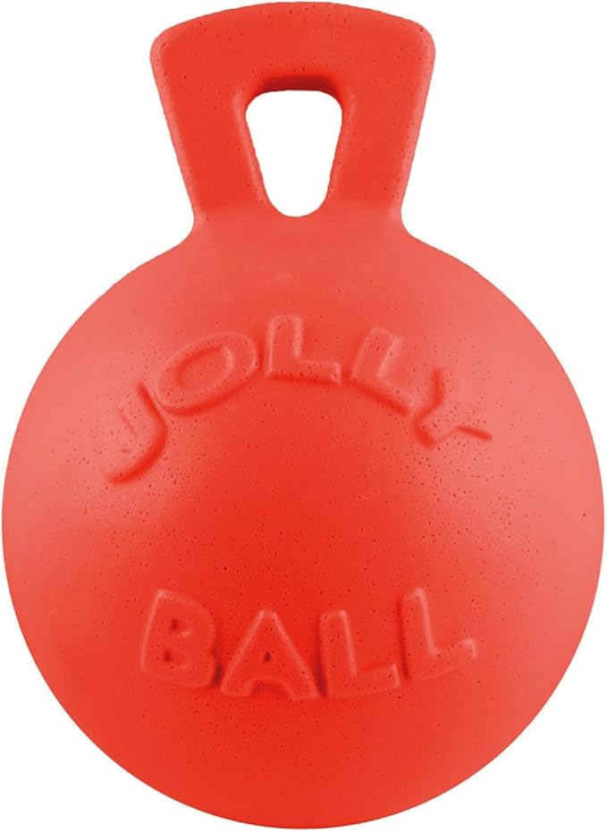 Jolly Pets Tug-n-Toss Heavy Duty Dog Toy Ball with Handle, 8 Inches/Large, Red (408 RD)
