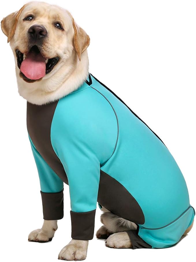Dog Jumpsuit - Waterproof Blue Zip Up Dog Clothes, Large Size, Full Belly Coverage (Blue, 38)