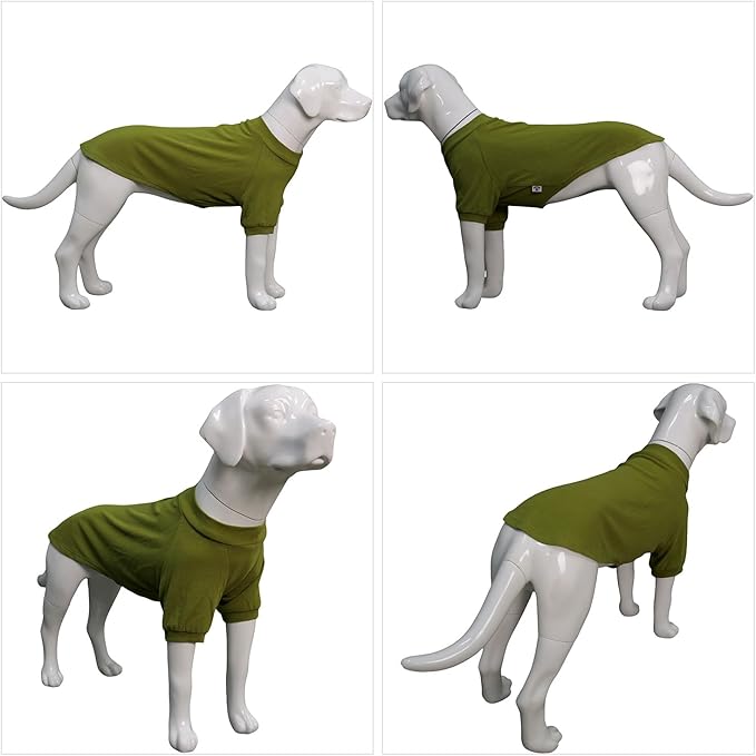 Lovelonglong Ribbed Dog T-Shirt Cotton Knitted Dog Sweaters for All Season Pet T-Shirts for Large Medium Small Dogs Olive Green XS
