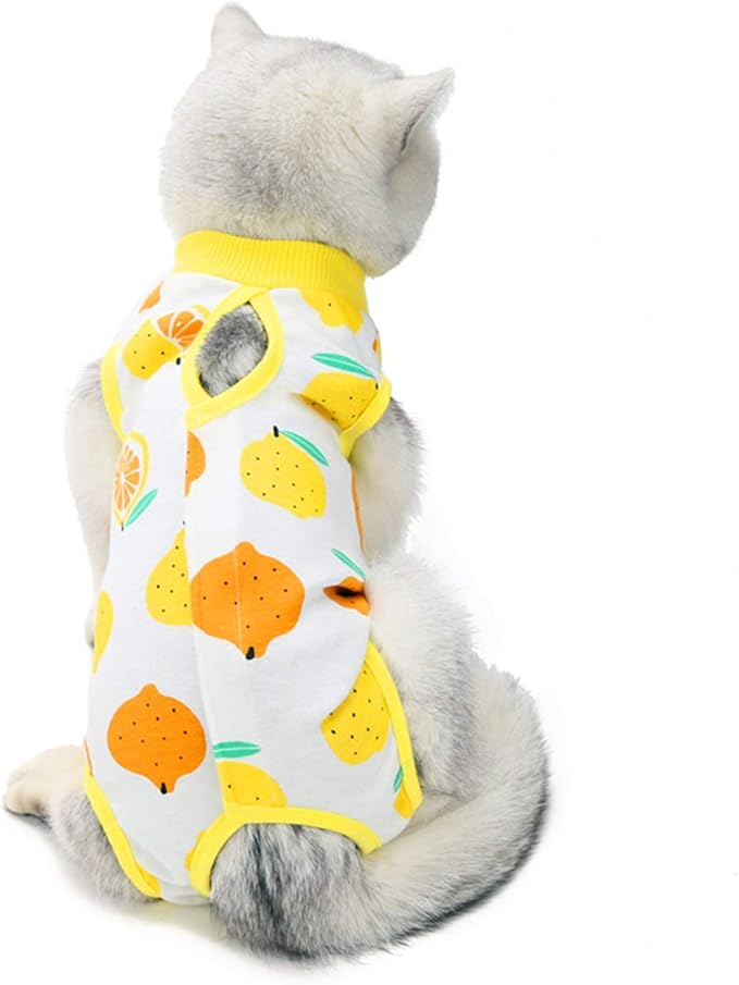 Cat Professional Surgical Recovery Suit,E-Collar Alternative for Cats Dogs,After Surgery Wear, Pajama Suit,Home Indoor Pets Clothing (L (8.5-11 Ibs), Lemon)