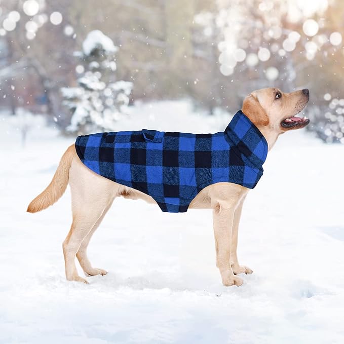 Malier Dog Winter Coat, Classic Plaid Fleece Dog Cold Weather Coats Dog Jacket with Pocket, Windprood Warm Dog Coat Vest Winter Pet Clothes Apparel for Small Medium Large Dogs (Blue, XX-Large)