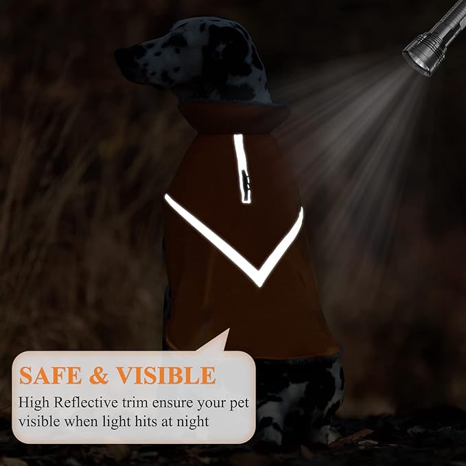 VIVAGLORY Snowrap Dog Coat, Jacket with Harness Hole & Velcro Closure, Dog Coat for Winter & Cold Weather, Fluffy Warm Fleece Lined Reflective Water Resistant for Puppy, L, Orange