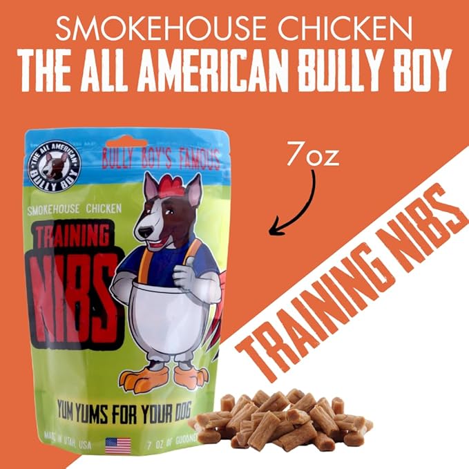Bully Boy's Famous Chicken Training Nibs Dog Treats | Free from Wheat, Corn, Soy, or Gluten | USA Sourced Ingredients | with Smokehouse Chicken | Made in Utah | 7 oz - 3 Pack