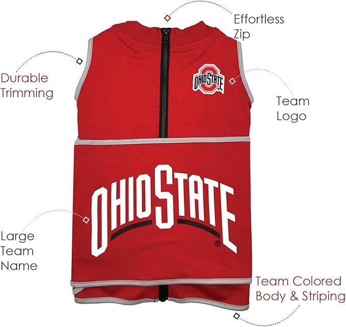 NCAA Ohio State Buckeyes Dog Anxiety Shirt Calming Soothing Vest, for Dogs Cats with Anxiety, Fears, Fireworks, Loud Noises, Dark, Lonely Keeps Dogs Calm Feeling Safe, Relaxing Jacket X-Small
