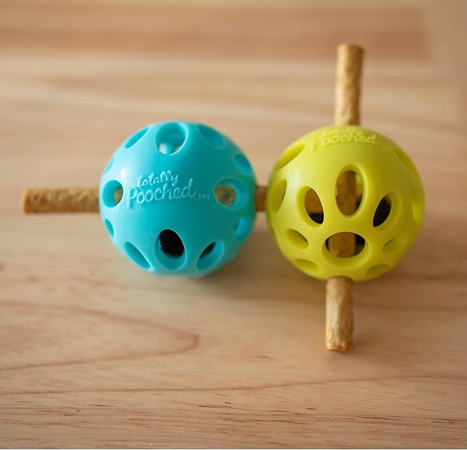 Messy Mutts Totally Pooched Huff'n Puff Ball | 2.5” TPR Puzzle Ball for Dogs | 2-in-1 Durable Interactive Toy and Tooth Cleaner | Teal