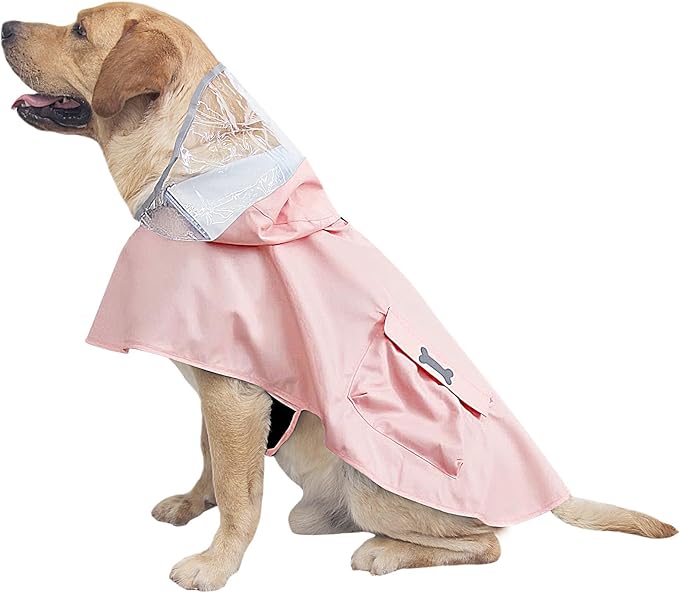 Dog Raincoat Waterproof, Adjustable Reflective Hooded Dog Rain Poncho with Leash Hole for Small Medium Large Dogs (Pink, X-Large)