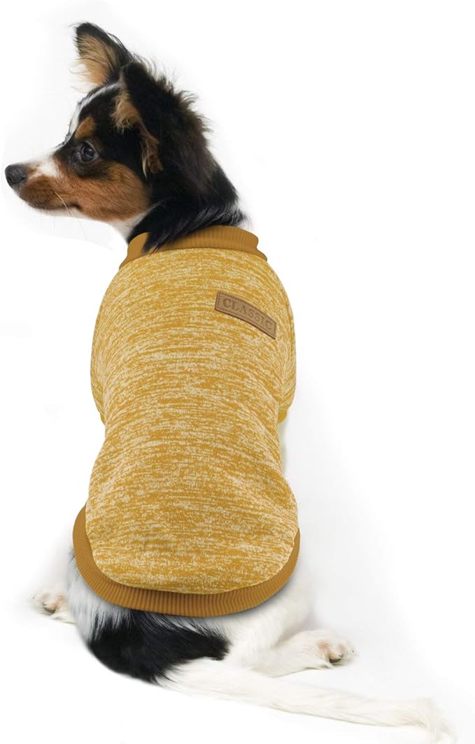 Idepet Pet Dog Classic Knitwear Sweater Fleece Coat Soft Thickening Warm Pup Dogs Shirt Winter Pet Dog Cat Clothes Puppy Customes Clothing for Small Dogs(XXL,Yellow)