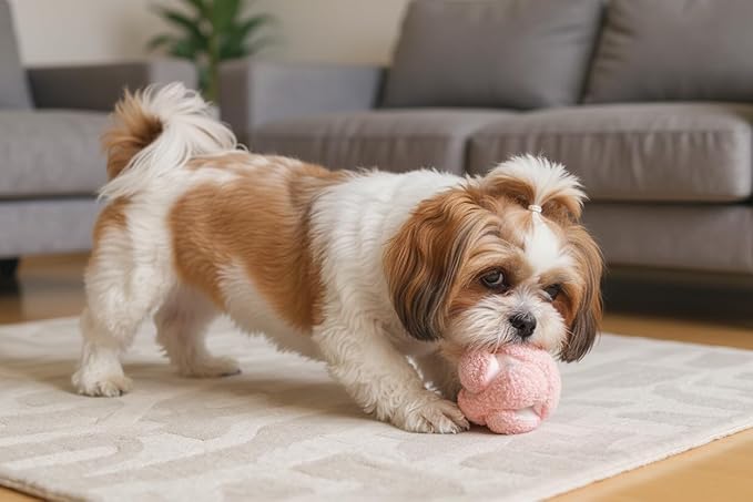 Glory To Dog Pink Snuffle Knot Interactive Dog Toy 4” Puzzle Ball with 8 Squeakers & Crinkle – Treat Hiding Enrichment Toy for Puppy & Small Breed Dogs – Durable Plush Sensory Play & Stimulation