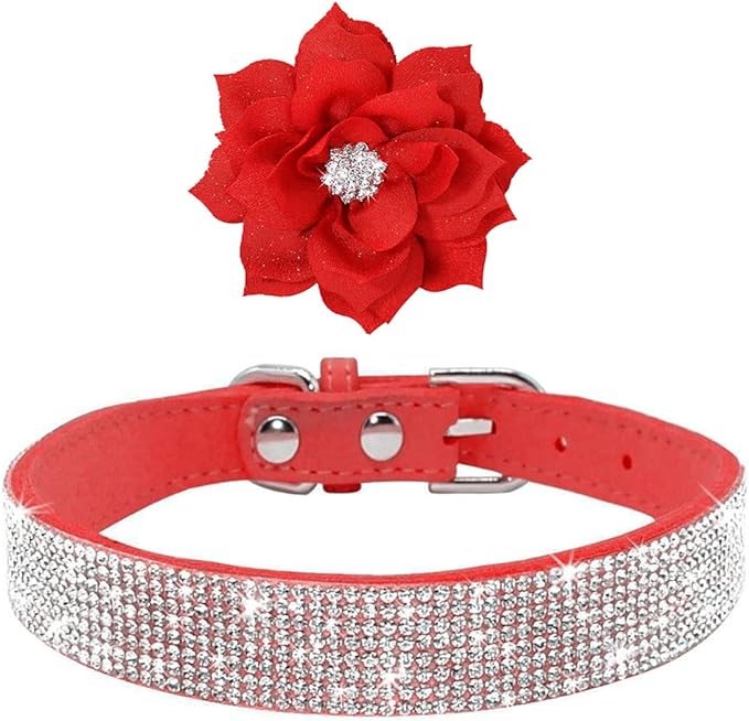 Serijoars Small Dog Collar with Rhinestone Crystal Diamond Colorful Bling Girl Puppy Cat Collars (XXS, Red6)
