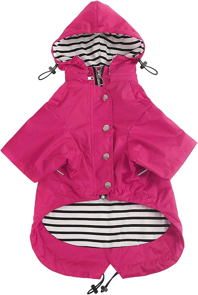Morezi Dog Zip Up Raincoat with Reflective Buttons, Rain/Water Resistant, Adjustable Drawstring, Removable Hood, Raincoats with Legs 8lbs to 80lbs Available - Pink - XS