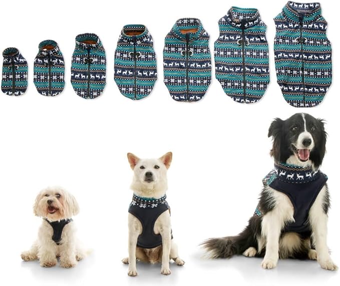Gooby Zip Up Fleece Dog Sweater - Deer Blue, 2X-Large - Warm Pullover Fleece Step-in Dog Jacket with Dual D Ring Leash - Winter Small Dog Sweater - Dog Clothes for Small Dogs Boy and Medium Dogs