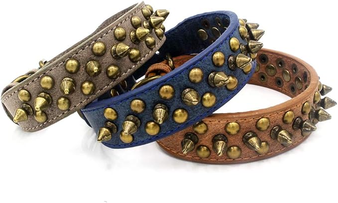 Spiked Dog Collar Soft Pu Leather Mushrooms Rivet Spike Studded Puppy Adjustable Pet Collars for Small Breeds (L, Blue1)