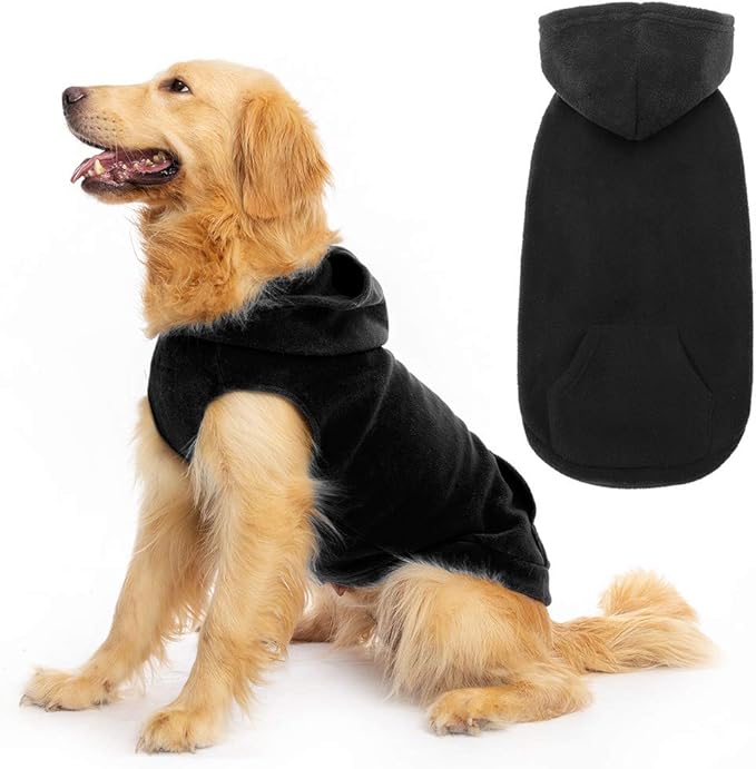 EXPAWLORER Dog Hoodie Fleece Sweater Vest, Hooded Dog Sweatshirt Fall Winter Pet Clothes with Leash Ring, Sleeveless Warm Cozy Puppy Clothing for Cat Small Medium Large Dogs Girl Boy, Black M