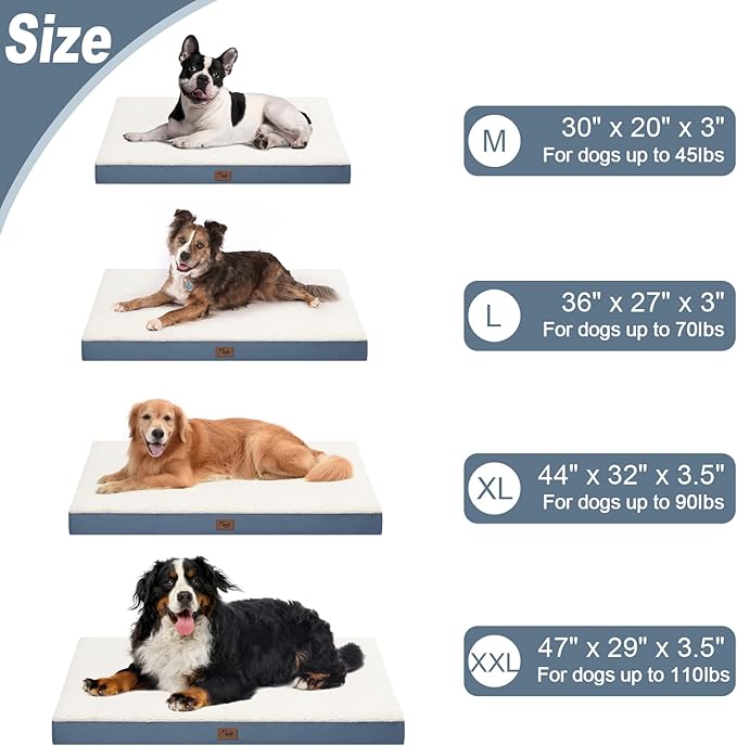 Orthopedic Dog Bed for Large Dogs, Plush Washable Pet Bed for Large Size Dogs with Egg Crate Foam & Removable Oxford Cover, 36x27 Inch, Blue White