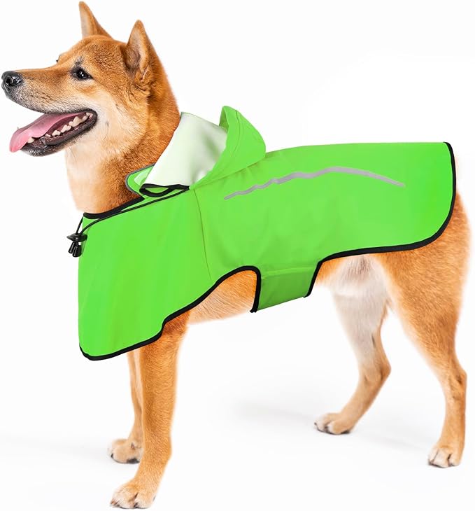 Flashseen Dog Rain Coat, Waterproof Dog Raincoat with Removable Hoodie, Pet Rain Jacket with Reflective Strip, Adjustable Lightweight Dog Hooded Raincoats for Medium Dogs