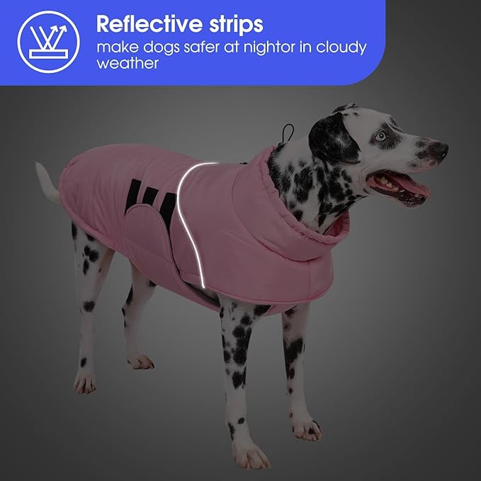 ASENKU Extra Warm Dog Coat - Winter Fleece Jacket with Reflective Stripe, Zippered Leash Hole for Medium Dogs (Pink, M)