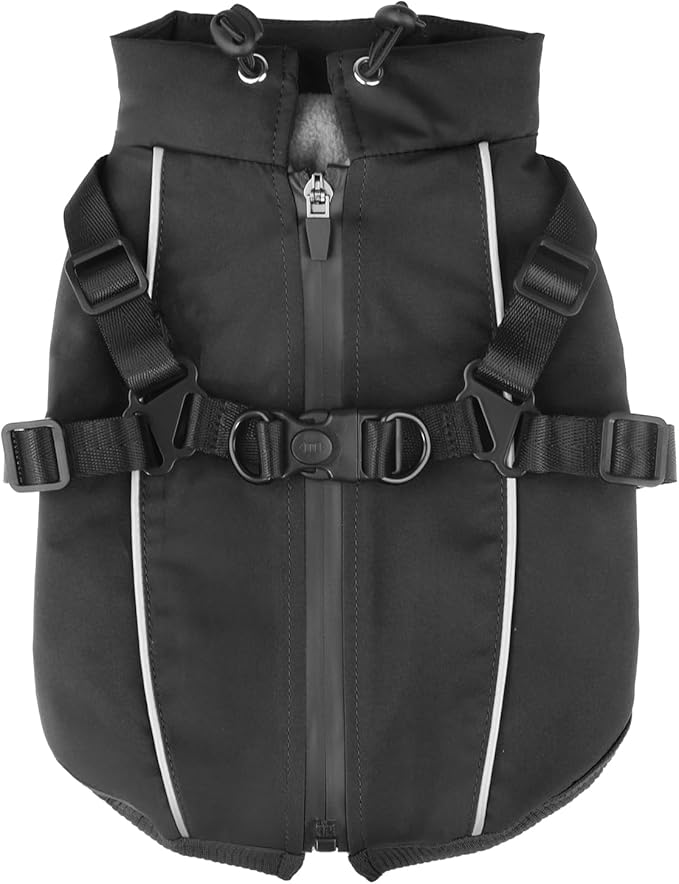 Dog Winter Coat Reflective Water-Resistant Jacket, Fleece Lined Windproof Puppy Coat with Back Zipper & D-Ring, Cold Weather Dog Coats for Small Medium Large Dogs (XL, Black)
