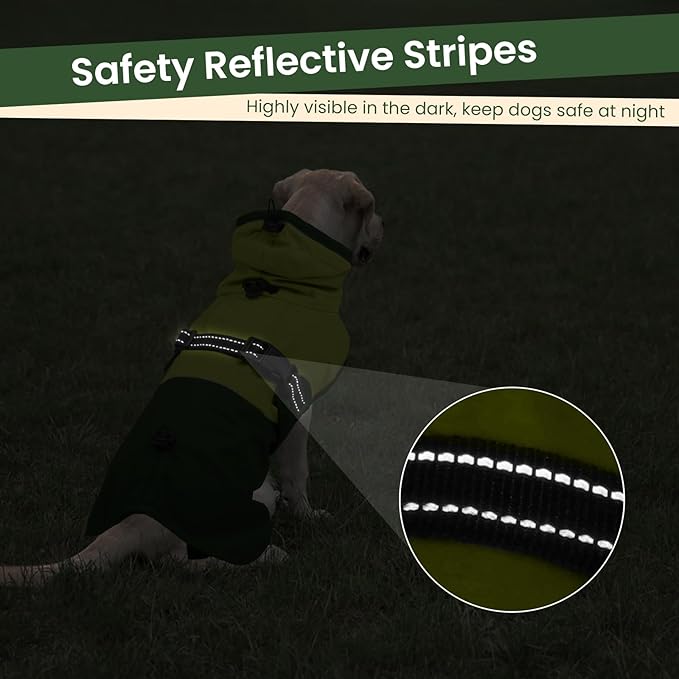 BRKURLEG Dog Raincoat for Small Medium and Large Dogs Waterproof Dog Rain Jacket Adjustable Hooded Dogs Raincoat Pet Rain Coat Poncho with Leash Hole, Reflective Strip, Green, XL