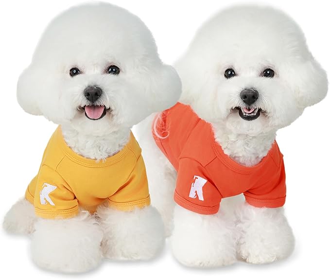 Koneseve Dog Shirts Breathable Cotton Dog Clothes Stretchy T-Shirt for Small Medium Large Dogs Cat Shirt Soft Puppy Outfit Kitten Apparel Pet Pullover Tee Blank Sweatshirt 2-Pack Yellow & Orange XS