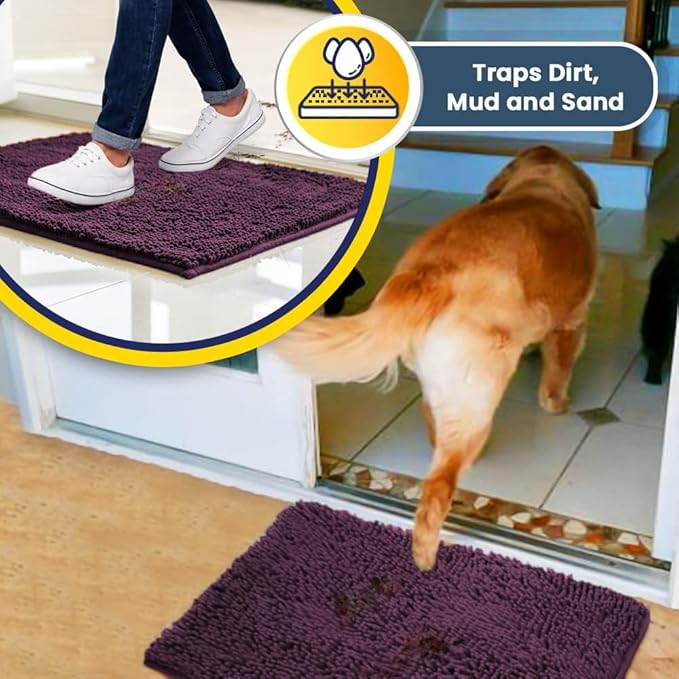 Muddy Mat® Original Dog Door Mat for Muddy Paws, Super Absorbent Microfiber, Non-Slip Washable Pet Rug, Quick Dry Chenille Entryway Carpet, Machine Washable Indoor Outdoor mat, Dark Purple 18"x28"