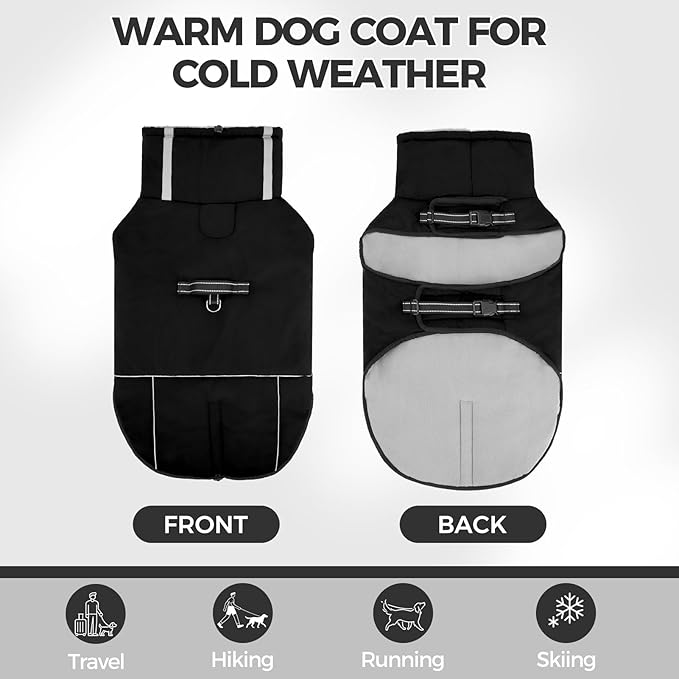 Mihachi Dog Coat for Small Dogs, Warm Dog Winter Coat Waterproof Dogs Jacket with Harness Built in Reflective Pet Fleece Vest, Puppy Cold Weather Coats Turtleneck & Windproof Dogs Snowsuit, Black S