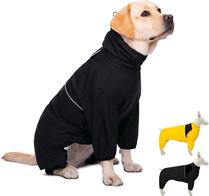 Dog Raincoat,Waterproof Windproof Rain Jacket,All-Weather Jacket,for Small Medium Large Extra Large Dogs (Black, Large)