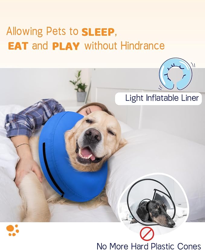 Supet Inflatable Dog Cone Collar Alternative After Surgery, Dog Neck Donut Collar Recovery E Collar for Neuter, Soft Pet Cone for Small Medium Large Dogs