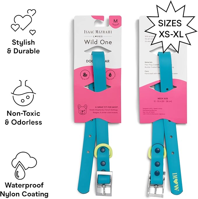 Wild One, Limited Edition, Designer Collection, Blue Dog Collar, Easy-Clean, All Weather Flex-Poly Strap with Metal, Durable, Dirt and Odor Resistant, Medium