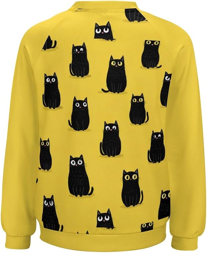 Abstract Cute Cat Shirts for Women Long Sleeve Lady Crewneck Pullover Sweatshirt Fall Winter Oversized Tops