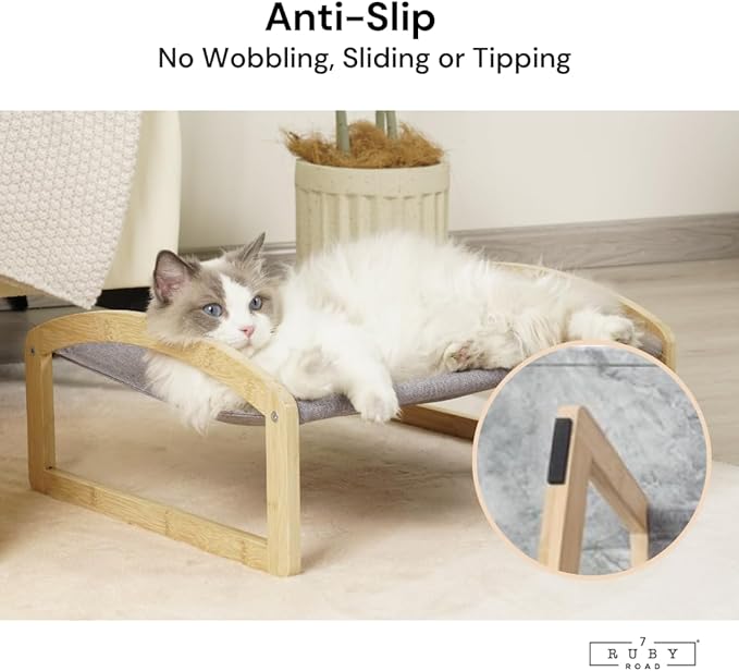 7 Ruby Road Elevated Cat Bed Cot with 2 Washable Covers, Wooden Cat Hammock Bed Chair, Modern Raised Pet Beds & Furniture for Indoor and Large Cats, Kitten, Dog, Puppy and Small Dogs
