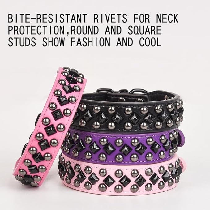 Serijoars Spiked Studded PU Leather Dog Collar for Small, Medium, Large Breeds, Pit Bull, Bully, Husky, Terrier, Adjustable (Pink, XXL (50-57CM))