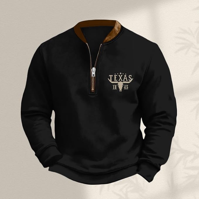 HOTYD Aztec Cowboy Jacket Men Vintage Bullhorn Printed Oversized Western Sweatshirt Long Sleeve Quarter Zip Pullover