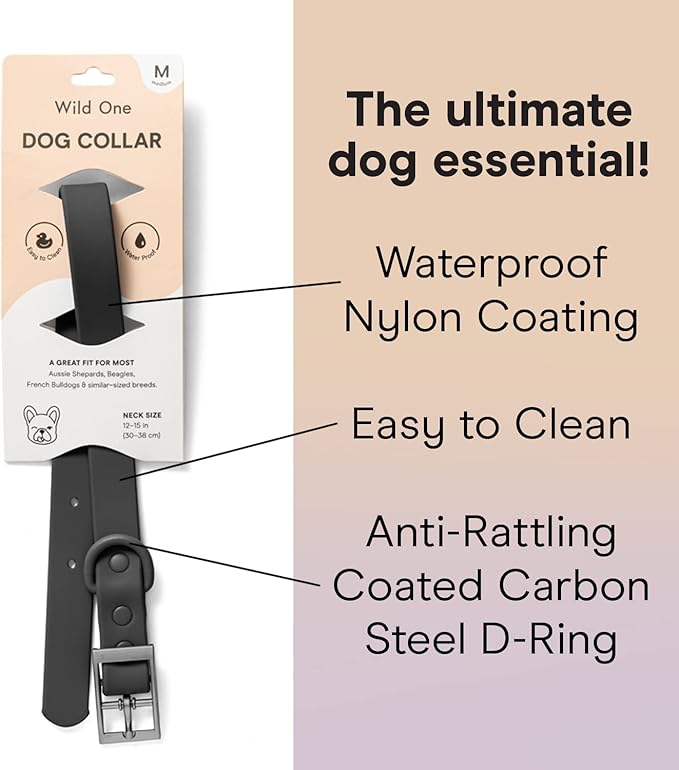 Wild One Dog Collar, Easy-Clean, All Weather Flex-Poly Strap with Metal, Durable, Dirt and Odor Resistant (Black, S)