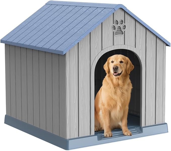 EasyUp Dog House Outdoor Indoor,Dog Kennel Weatherproof Resin Shelter with Air Vents and Elevated Floor for Small Medium Large Dogs,Easy Clean and Assemble(38.62 * 36.26 * 38.07in,Coffee)