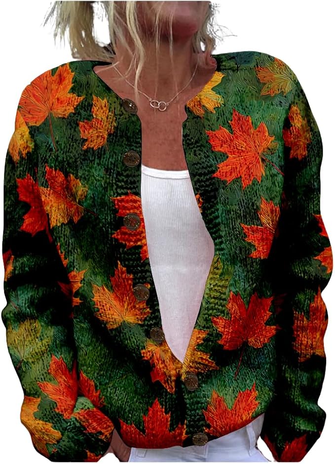 HOTYD Aztec Print Cardigans Sweaters for Women Crewneck Graphic Button Cardigan Casual Chunky Knit Sweater Fall Outfits