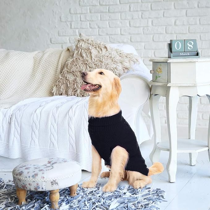 Mihachi Turtleneck Dog Sweater - Winter Coat Apparel Classic Cable Knit Clothes with Leash Hole for Cold Weather, Ideal Gift for Pet in New Year