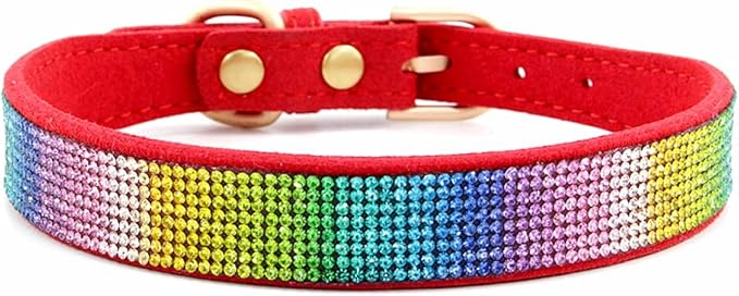 Serijoars Small Dog Collar with Rhinestone Crystal Diamond Colorful Bling Girl Puppy Cat Collars (XXS, Red2)