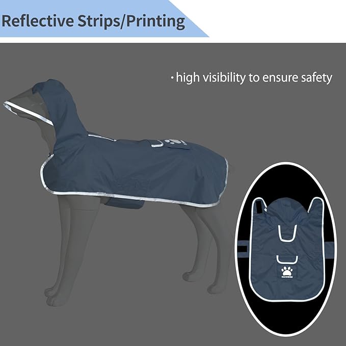 MAMORE Dog Raincoat Reversible,Waterproof Dog Rain Coat Hooded Slicker Poncho with Reflective Strip, Plaid Double Layer Rain Jacket for Small Medium Large Dogs (Light Blue, X-Small)