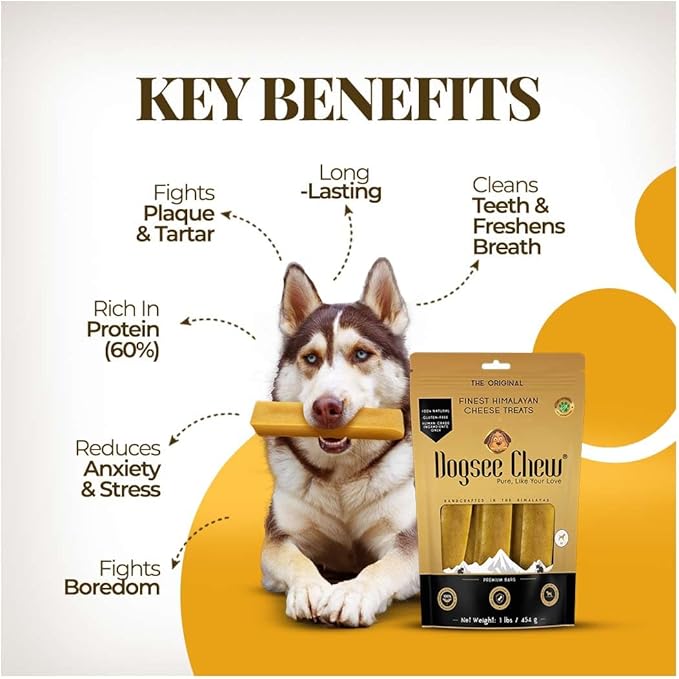 Dogsee Original Himalayan Yak Cheese Dog Chews 2lb (Large - 8 Bars) | Rawhide Free | Fight Plaque & Tartar | Long Lasting | for Cleaning Teeth