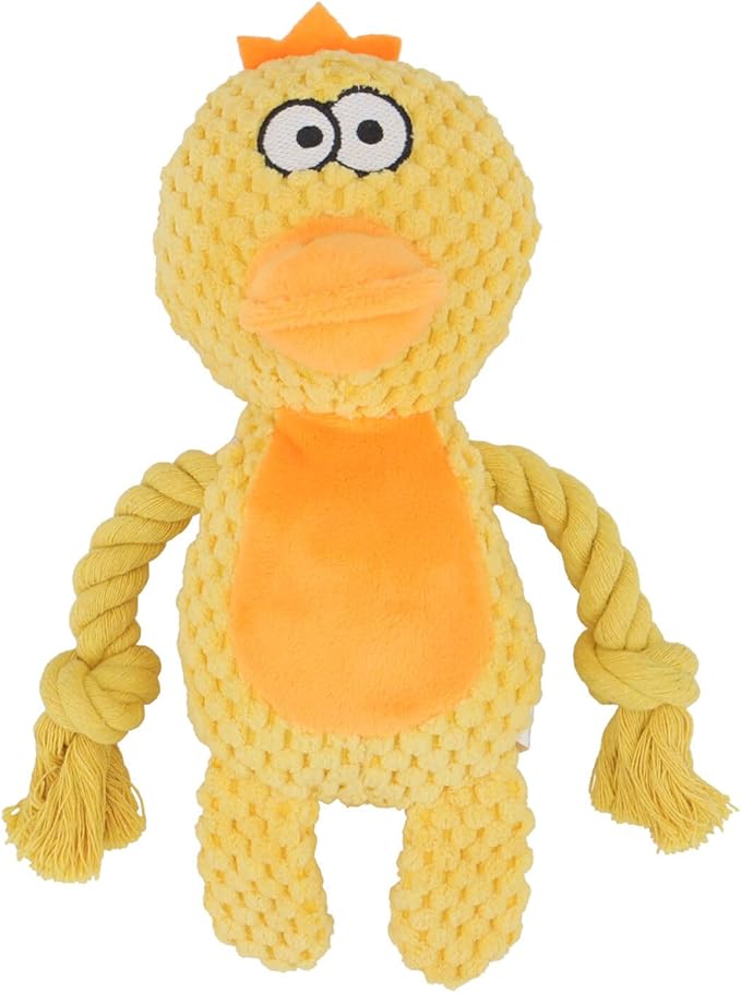 Dog Toys, Dog Squeaker Toys with Crinkle Paper, Stuffed Animal Dog Plush Chewing Toy, Cotton Rope Interactive Toys for Puppy, Small, Middle Dogs (Yellow Duck)