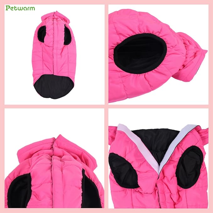 PetWarm Reversible Dog Winter Coat, Windproof Dog Puffer Vest, Soft Vest for Dogs with Hook-and-Loop Strap for Easy Dressing, Waterproof Coat for Dogs with Adjustable Fit, Pink, XS